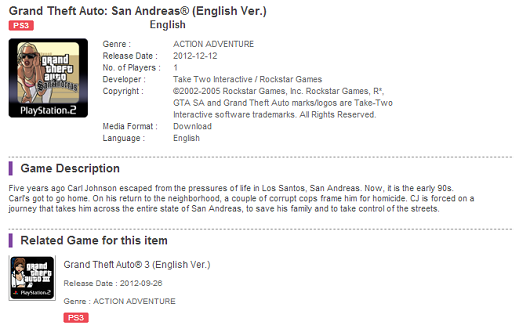 PSN Hong Kong Lists GTA: San Andreas