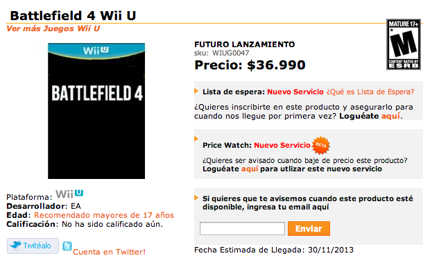 Retailer Lists Battlefield 4 And Call of Duty: Modern Warfare 4 For Wii U