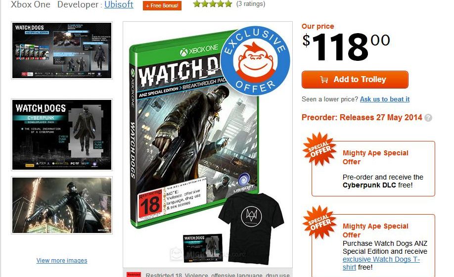 Free Watch Dogs T-Shirt With Mighty Ape Pre-Order 