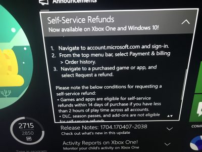 xbox one refunds