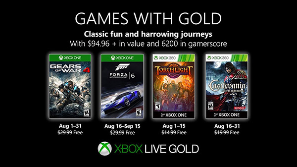 Xbox Live Games with Gold for August 2019 revealed