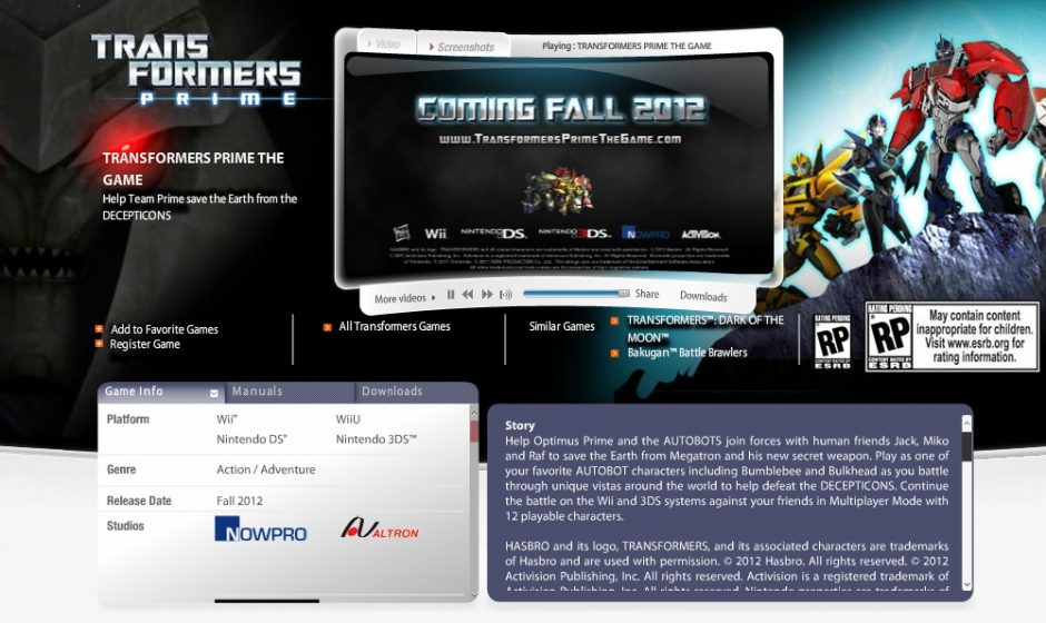 Transformers Prime Coming to Wii U