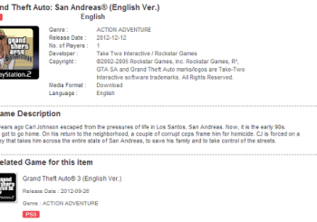 PSN Hong Kong Lists GTA: San Andreas 