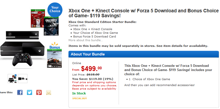 Walmart.com Is Offering Two Game Xbox One Bundle for $500
