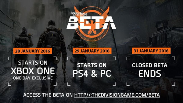 The Division beta begins January 28 on Xbox One and January 29 for PC/PS4