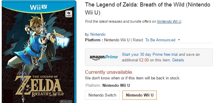 Zelda Wii U ‘Currently Unavailable’ At Amazon UK