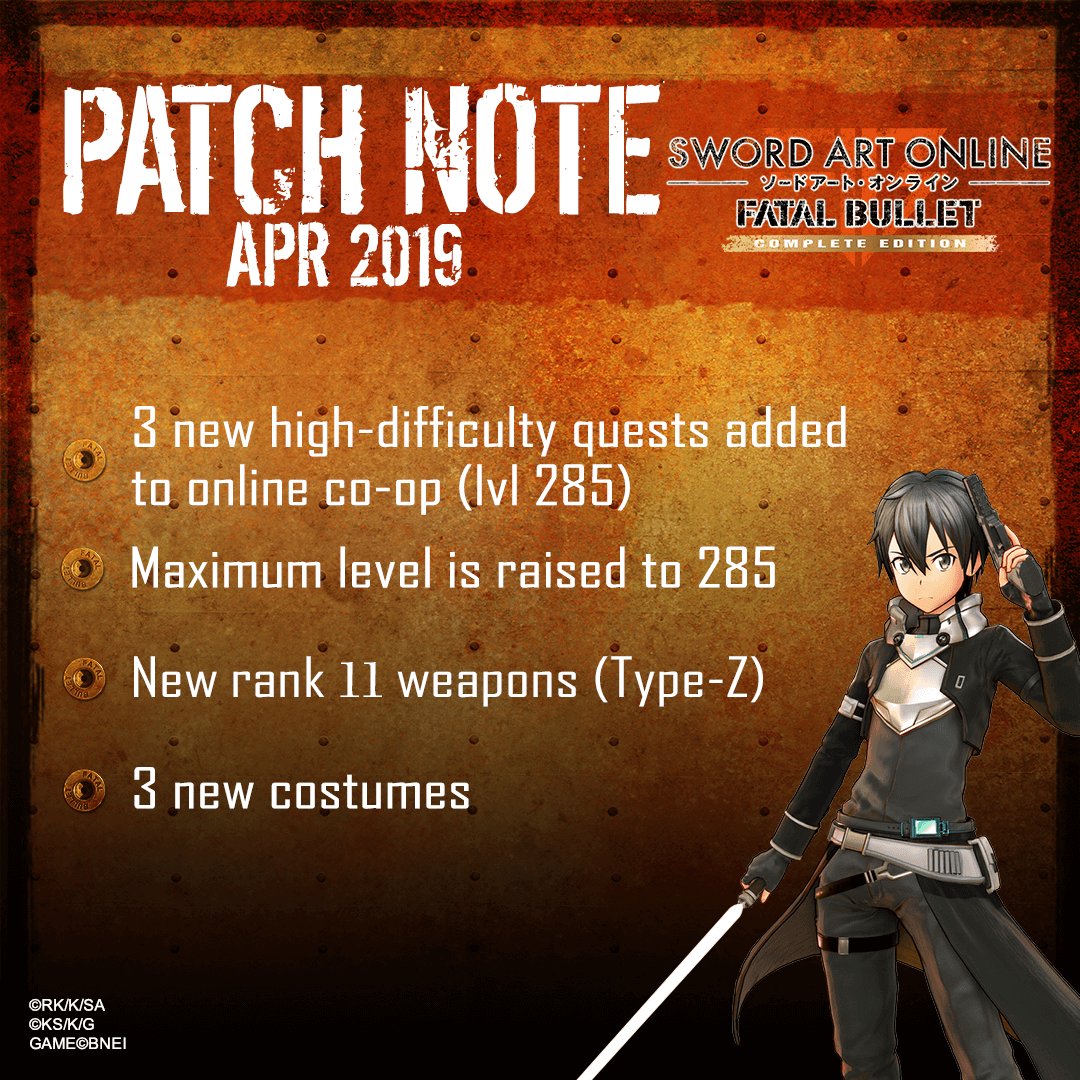 Sword Art Online: Fatal Bullet version 1.7.0 update now live