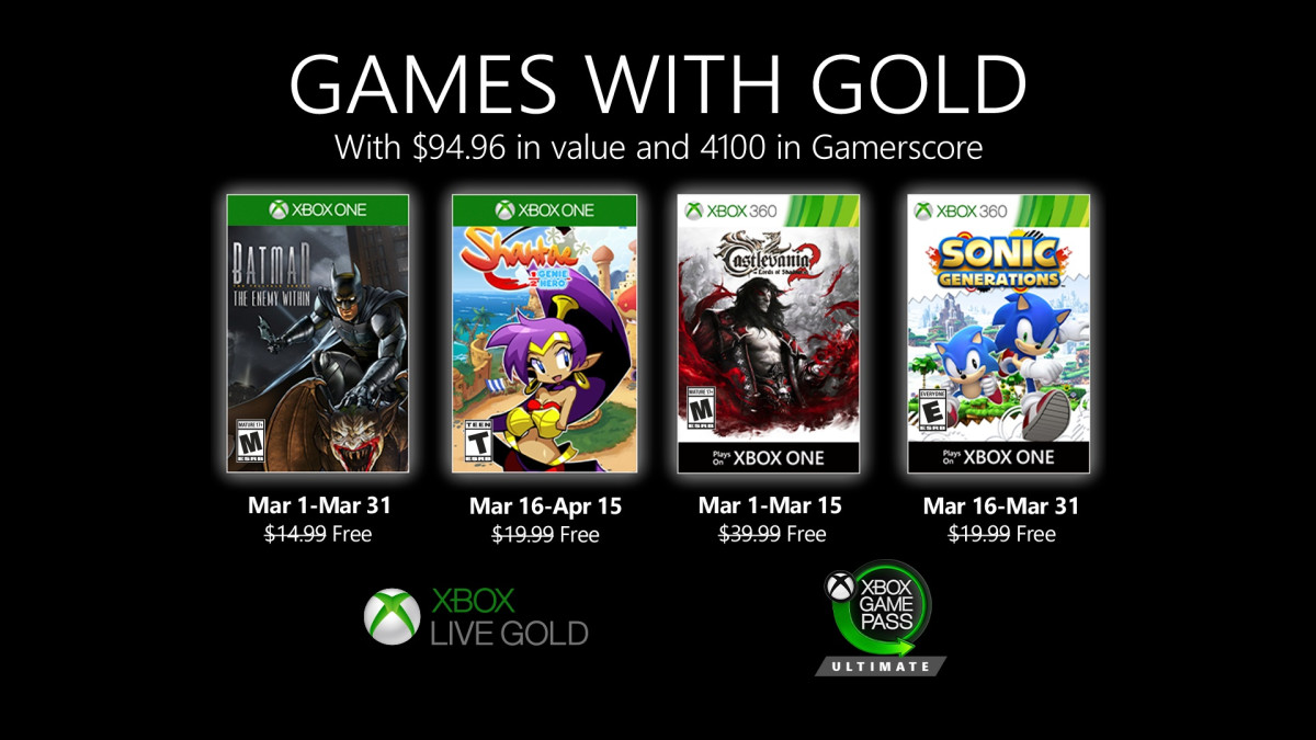 Xbox Games With Gold March 2020 List Revealed