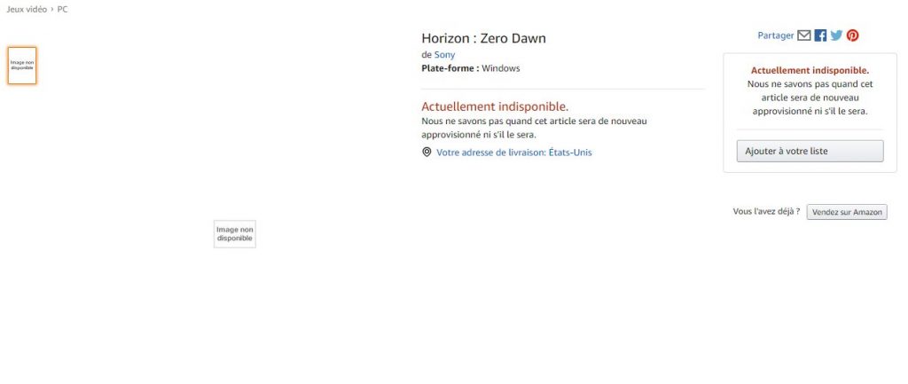 Horizon Zero Dawn Amazon France