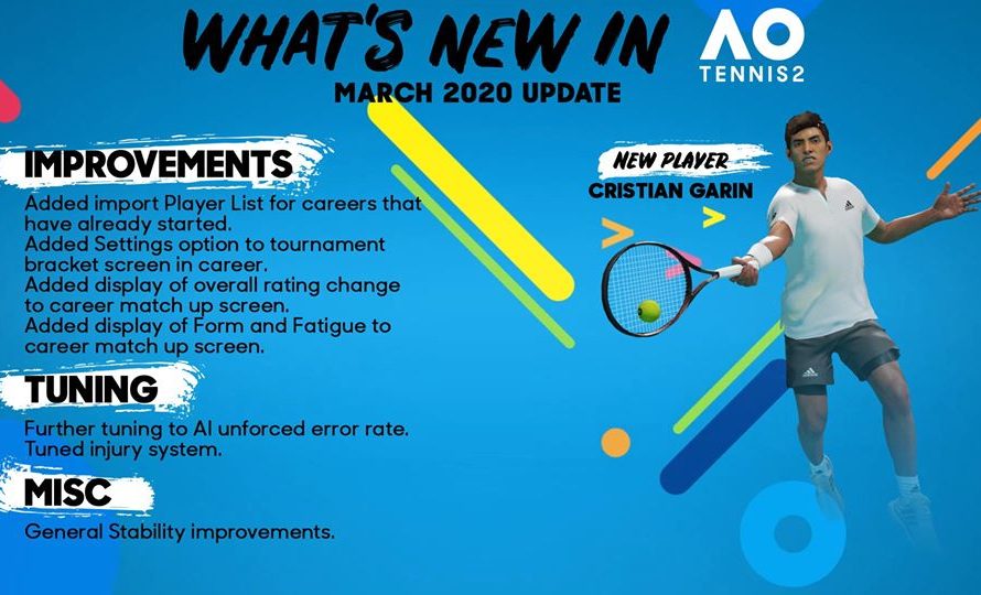 AO Tennis 2 Update Patch 1.05 Arrives