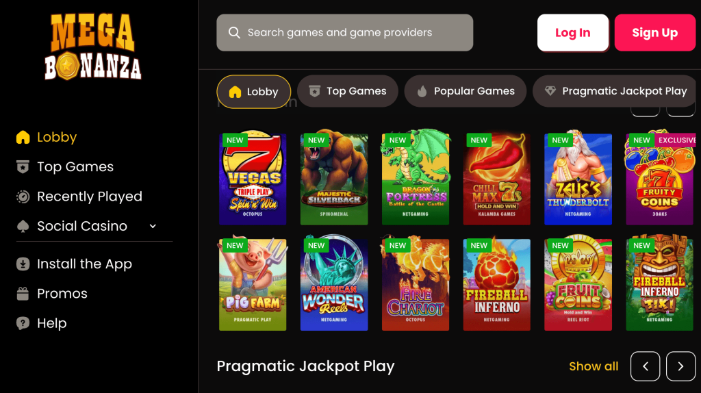 mega bonanza homepage